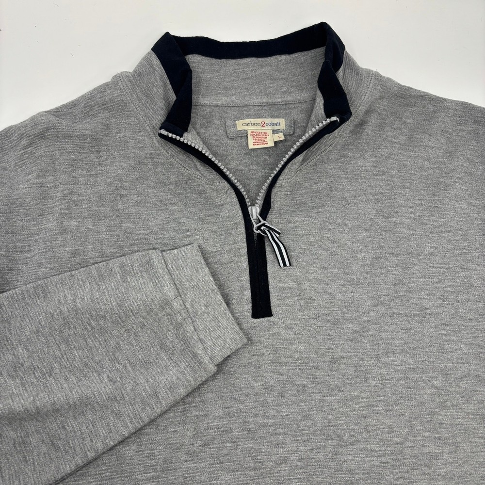 Carbon 2 Cobalt Mens Large Solid Gray 1/4 Zip Long Sleeve Pullover Sweater