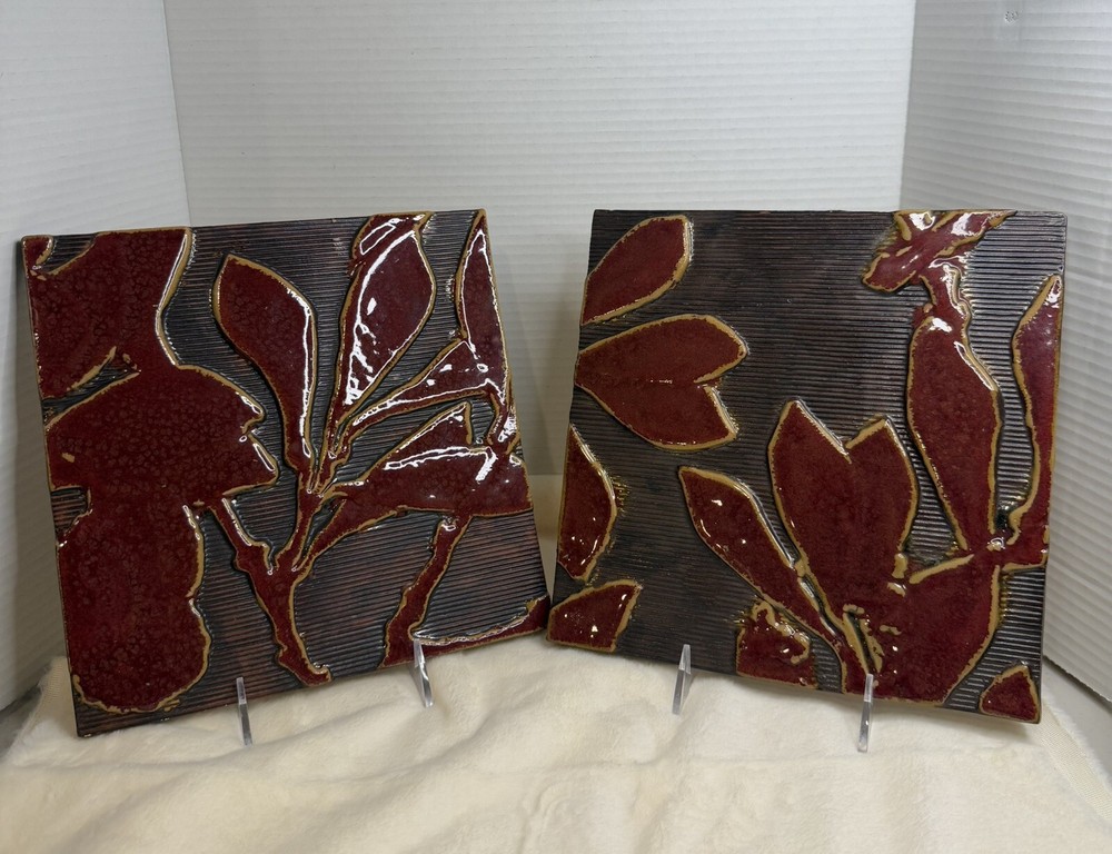 Two Handmade Ceramic Wall Hanging Tiles