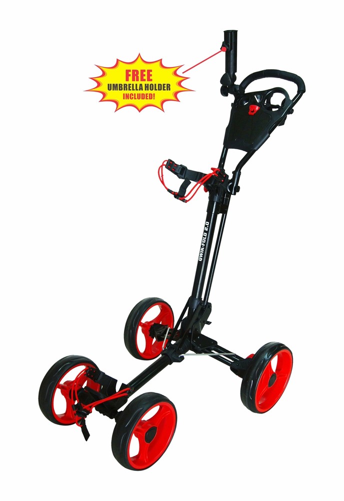 QWIK-FOLD 4 Wheel Folding Push Pull Golf Cart - Foot Brake - 1 Second Open/Close