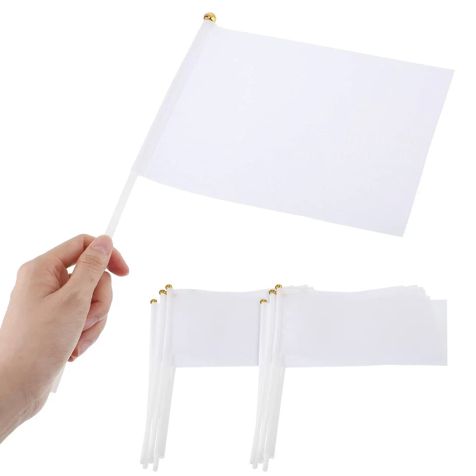 50 Pcs White Small Mini Flags Bulk Sublimation Blank Flags Solid Plain White New