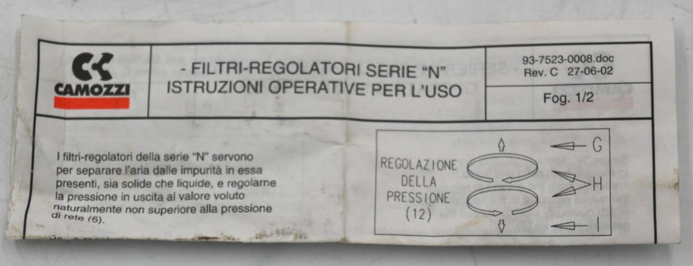 Camozzi N104-D10 Pneumatic Filter-Regulator Max 16 Bar