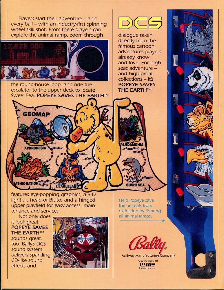 Popeye Pinball Flyer Mint / Brochure / Ad
