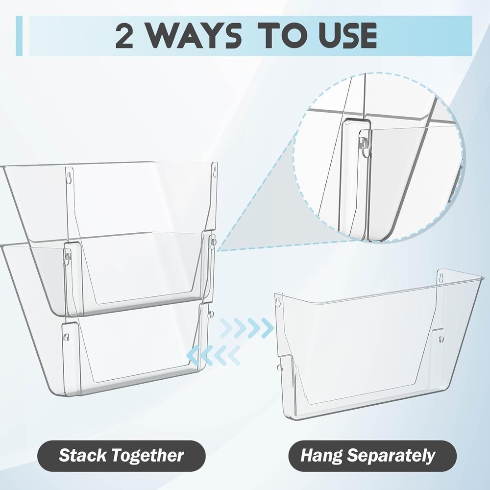 6 Pack Clear Acrylic Single Pocket, Plastic Hanging Wall Mount File Holder for O