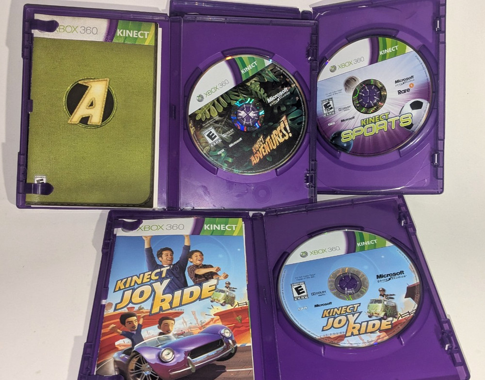 Xbox 360 Kinect Motion Sensor Bar + 3 Games Bundle - Tested and Working