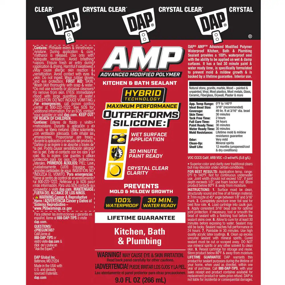 AMP Advanced Modified Polymer 9 Oz. Crystal Clear Kitchen and Bathroom Sealant
