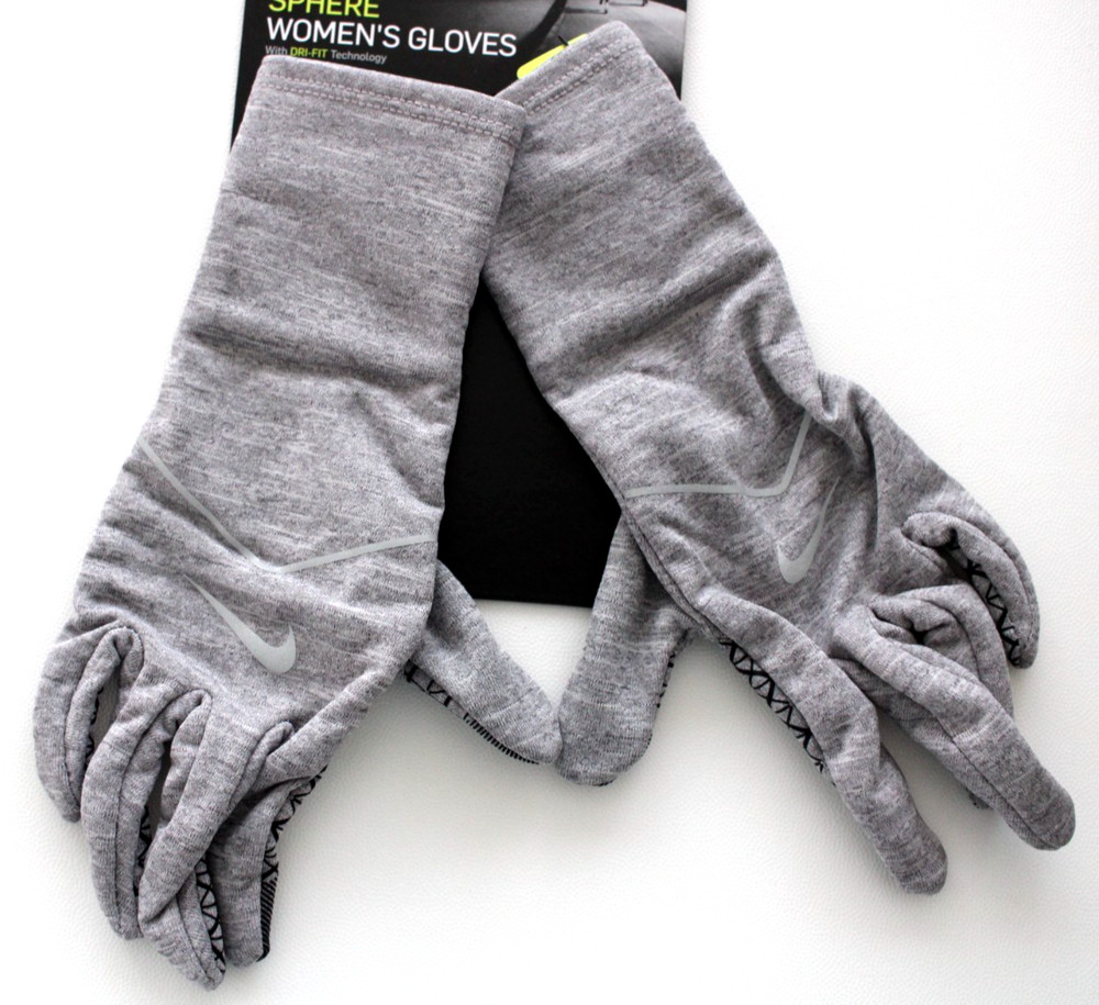 Nike Sphere Running Gloves Women's Medium Dri-Fit Grey/Silver