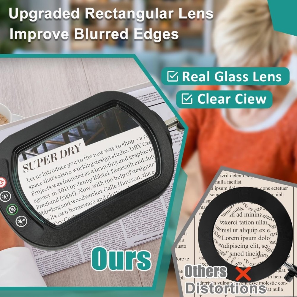 10X Magnifying Glass with Light, Rectangle Real Glass, 5 Color Modes Stepless...