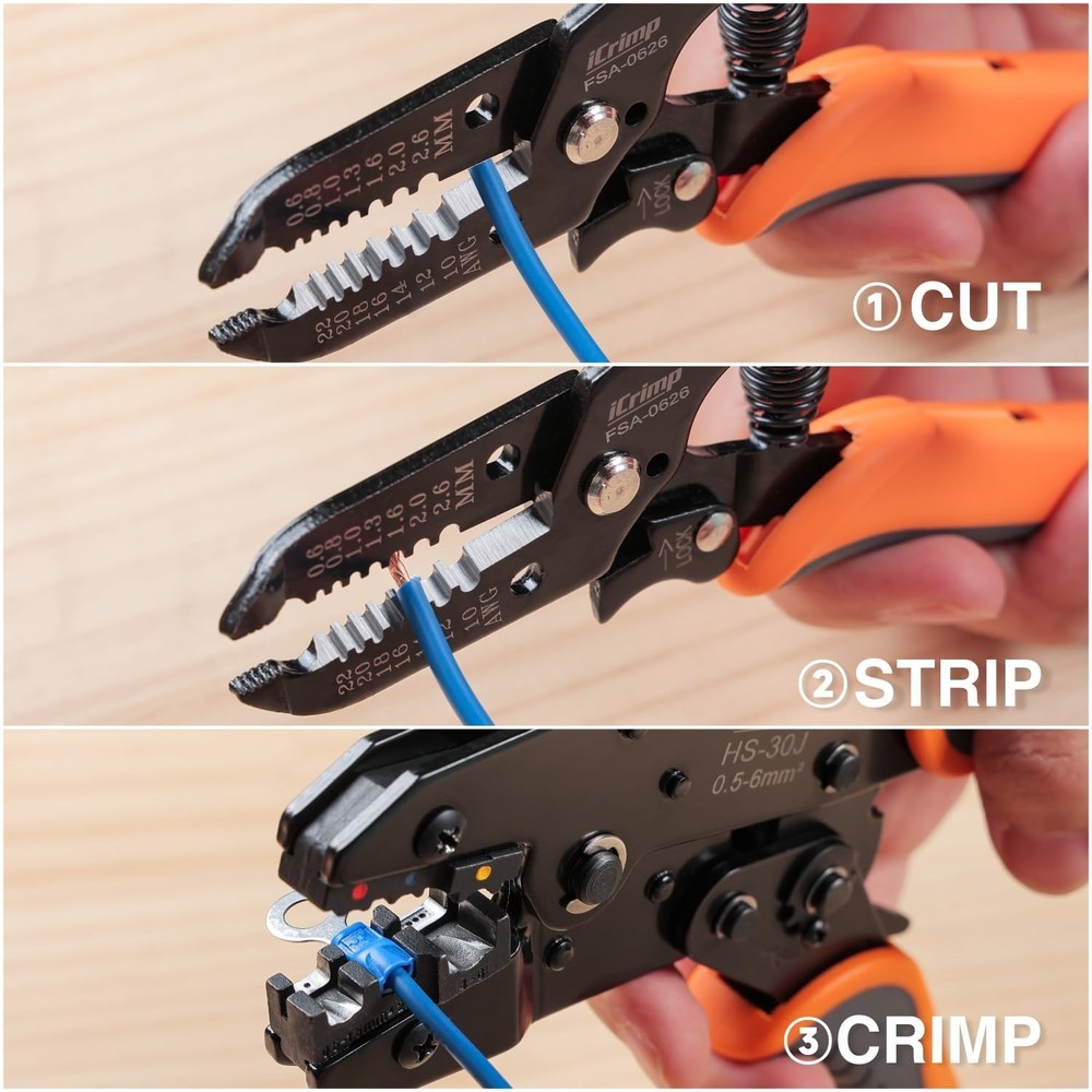 iCrimp Wire Crimping Tool Kit with Wire Stripper and Ratcheting Wire Crimper ...