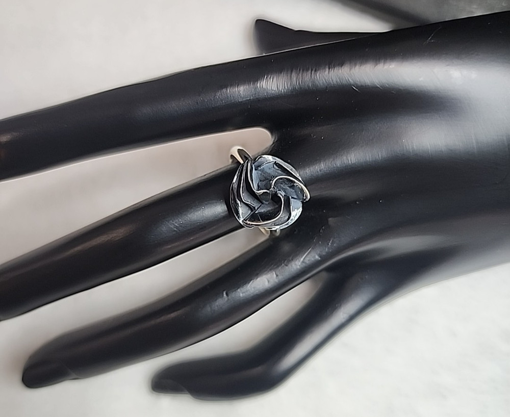 Native American Handmade Signed M Gem Sterling Silver Rose Ring Size 9 Signed