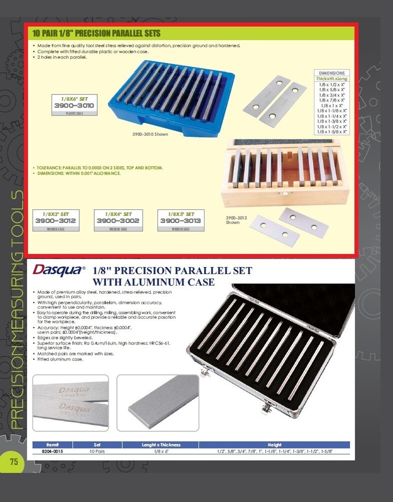 1/8 X 4" 10 PAIR PRECISION PARALLEL SET (3900-3002)