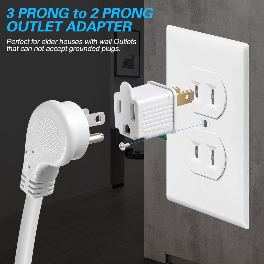 Compact 3-Piece Grounding Adapters - Safe & Easy Electrical Conversion, White