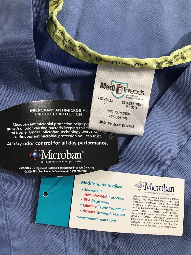 Medi Threads V-Neck Scrub Antimicrobial Top Size Small Blue
