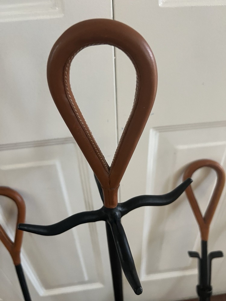 Jacques Adnet Style Leather and Iron Fireplace Set