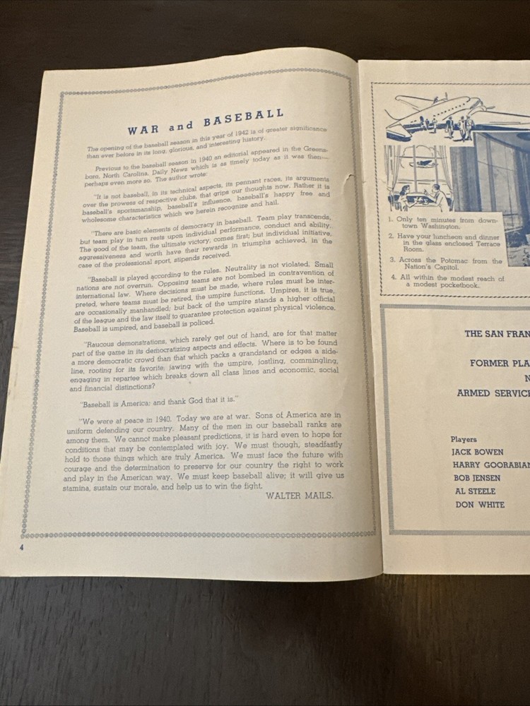 1942 Program Sam Francisco Seals vs Hollywood Stars Scored