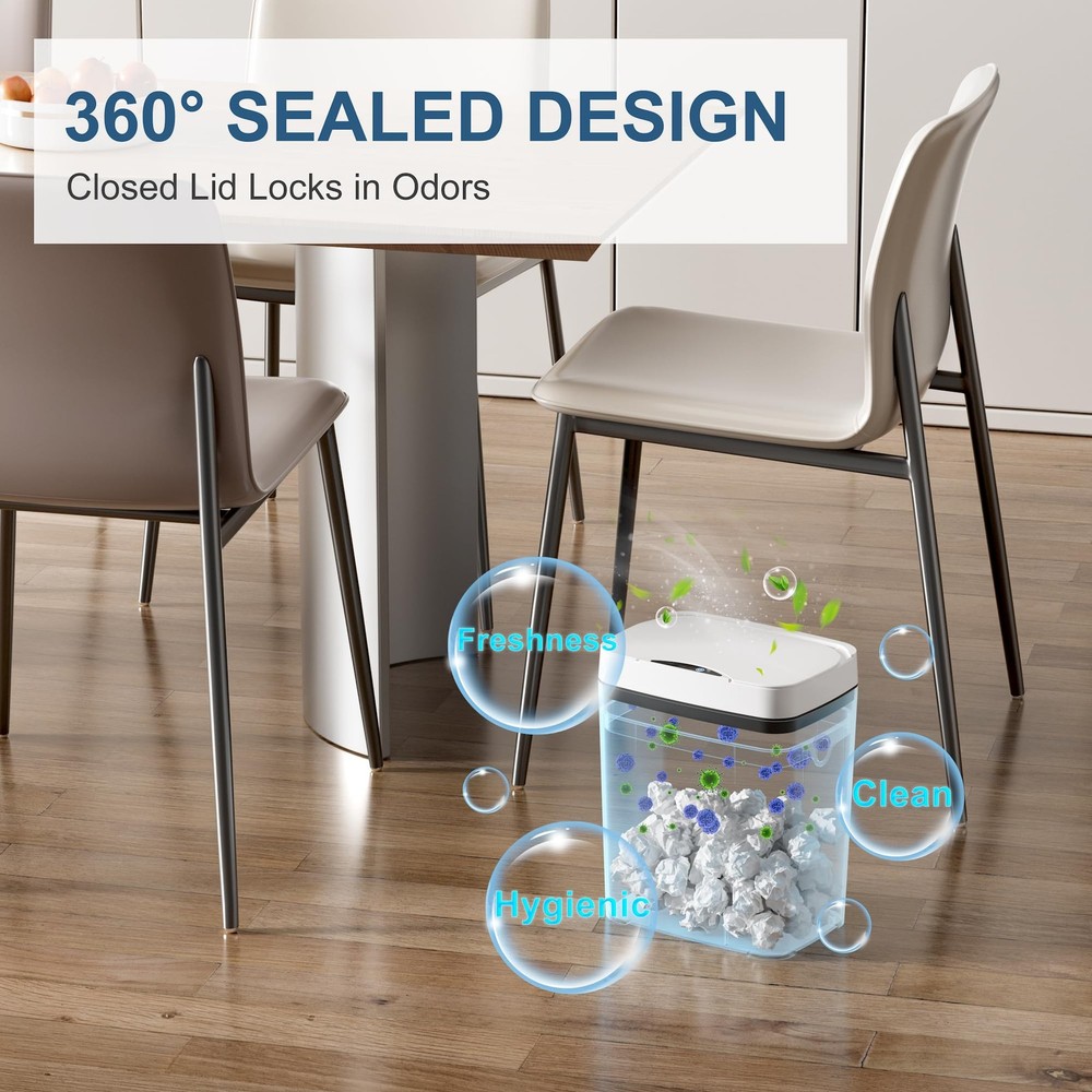 2 Pack 2.7 Gal Bathroom Trash Can with Lid, Automatic Trash Can Small Smart G...