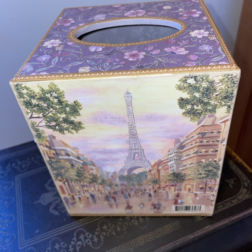 Punch Studio Tissue Box Cover Paris ~ 5" Square Eiffel Tower Lavender