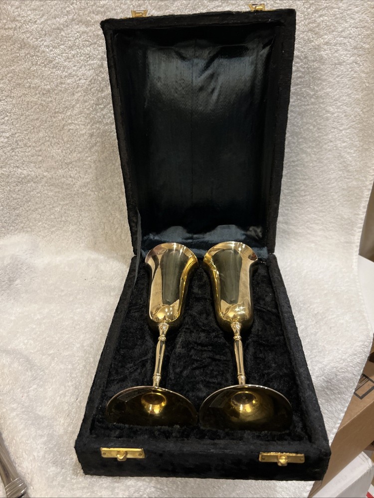 Boxed Set Gatco Solid Brass Champagne Flute Goblets