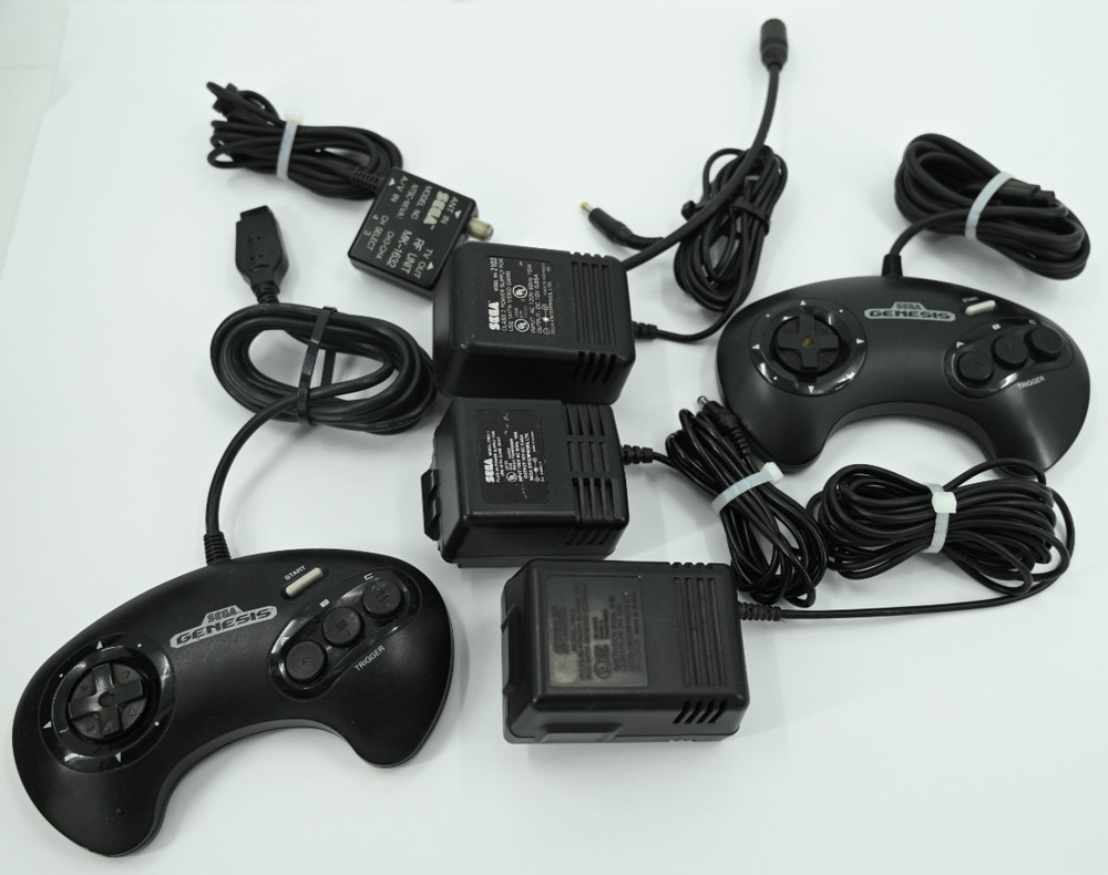 Sega Genesis OEM Lot: (3) Power Supply (1) RF Switch Box and (2) Controller s