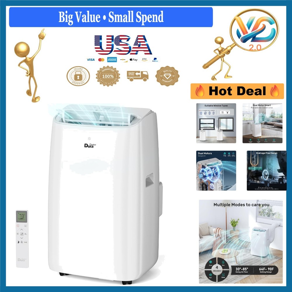 Portable Air Conditioner 14000 BTU AC with Remote White Window Kit