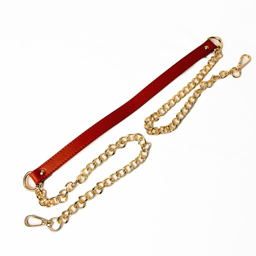 Center Leather Chain Shoulder Strap (Brick) - Cottonraffia