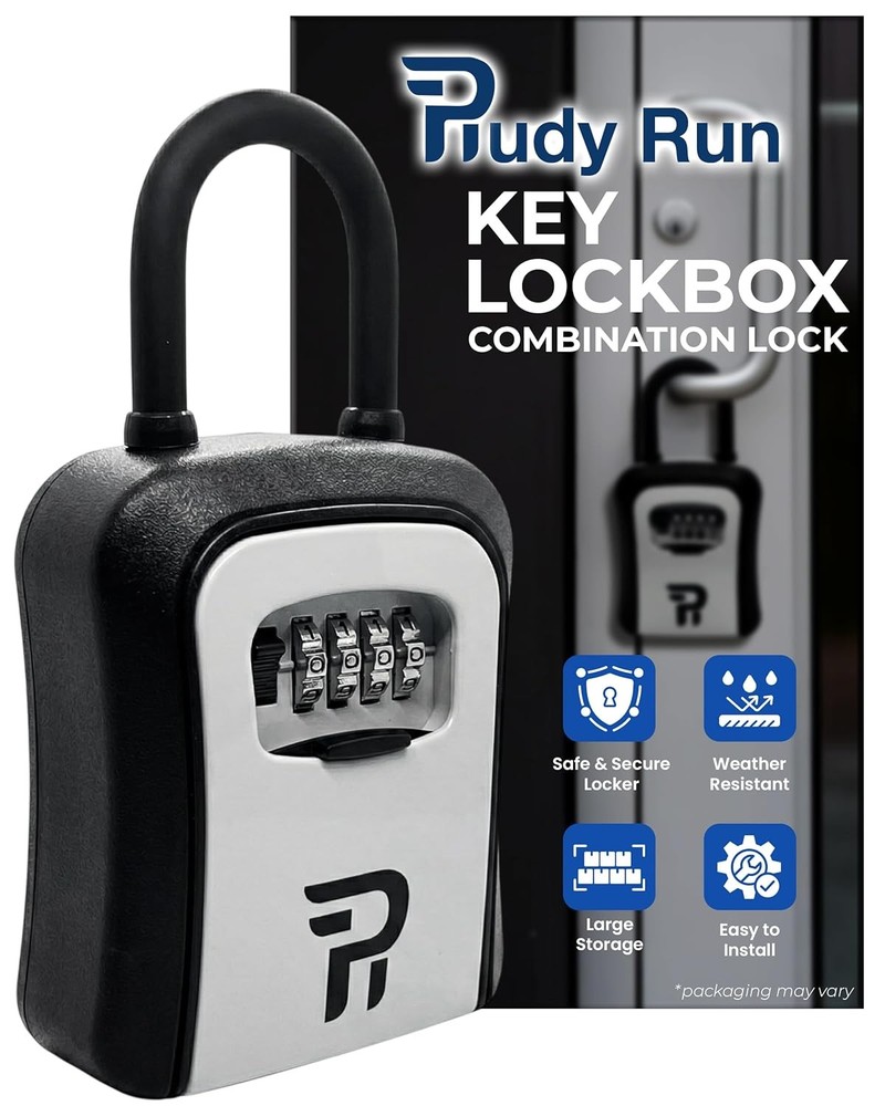 Rudy Run Key Lock Box for Outside – Small Outdoor Lockbox for Keys with Code, 4-