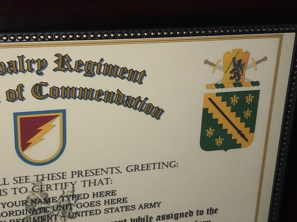 38TH U.S. CAVALRY REGIMENT / COMMEMORATIVE - CERTIFICATE OF COMMENDATION