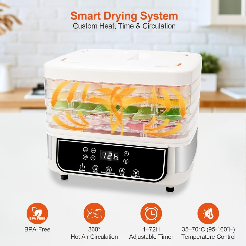 🏆Food Dehydrator Machine 5 Trays Stackable Fruit Dryer Adjustable Temperature