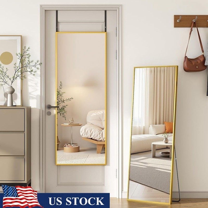 Full Length Door Mirror Aluminum Frame Adjustable Height Explosion-Proof Safety