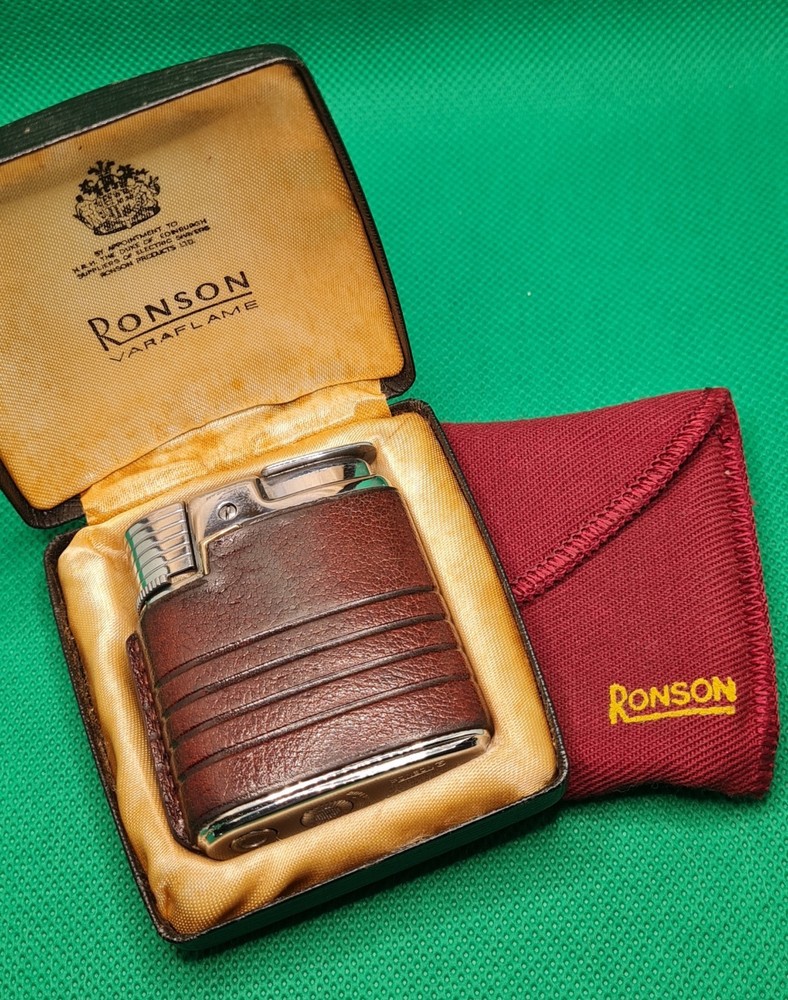 60 Years Old + Astounding Condition Ronson Gas Lighter Leather Bound Working