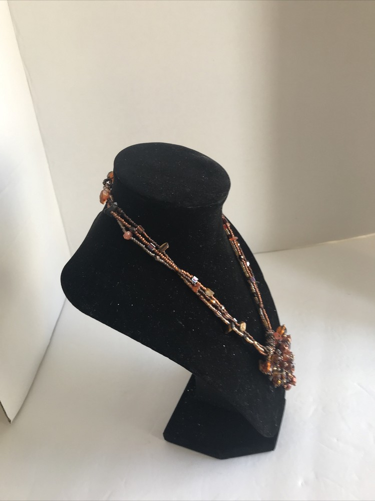 stunning brown root beer colored beaded cluster Multi Strand necklace