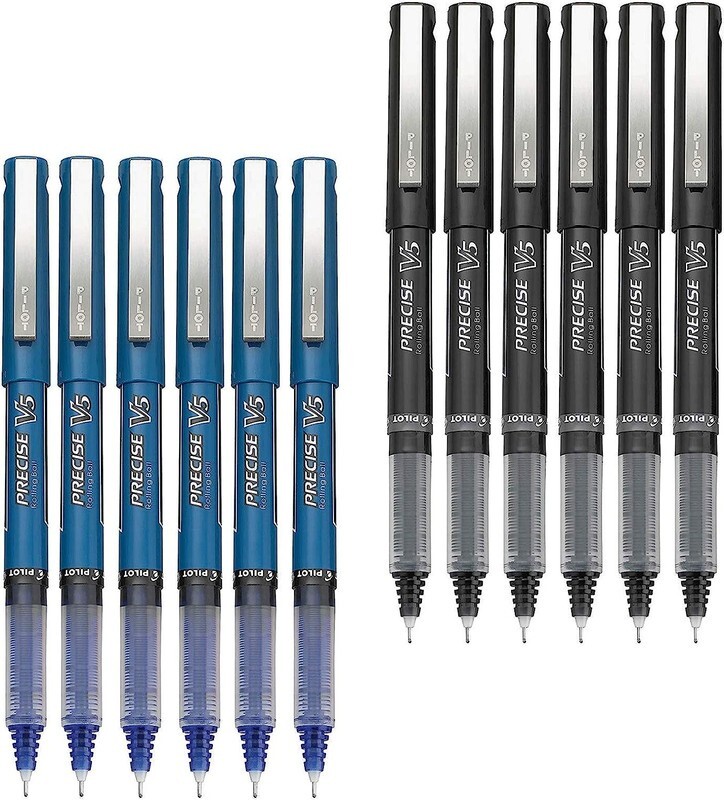 Pilot Precise V5 Stick Rolling Ball Pens Extra Fine Point, 6 Black, 6 Blue