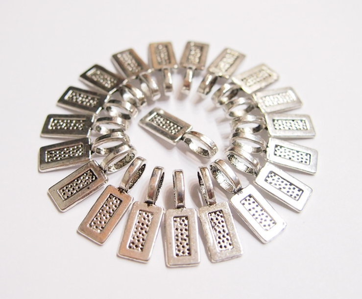 20 Medium Antique Silver Rectangle Glue Bails, for Cameos, Glass, Cabs, Tiles