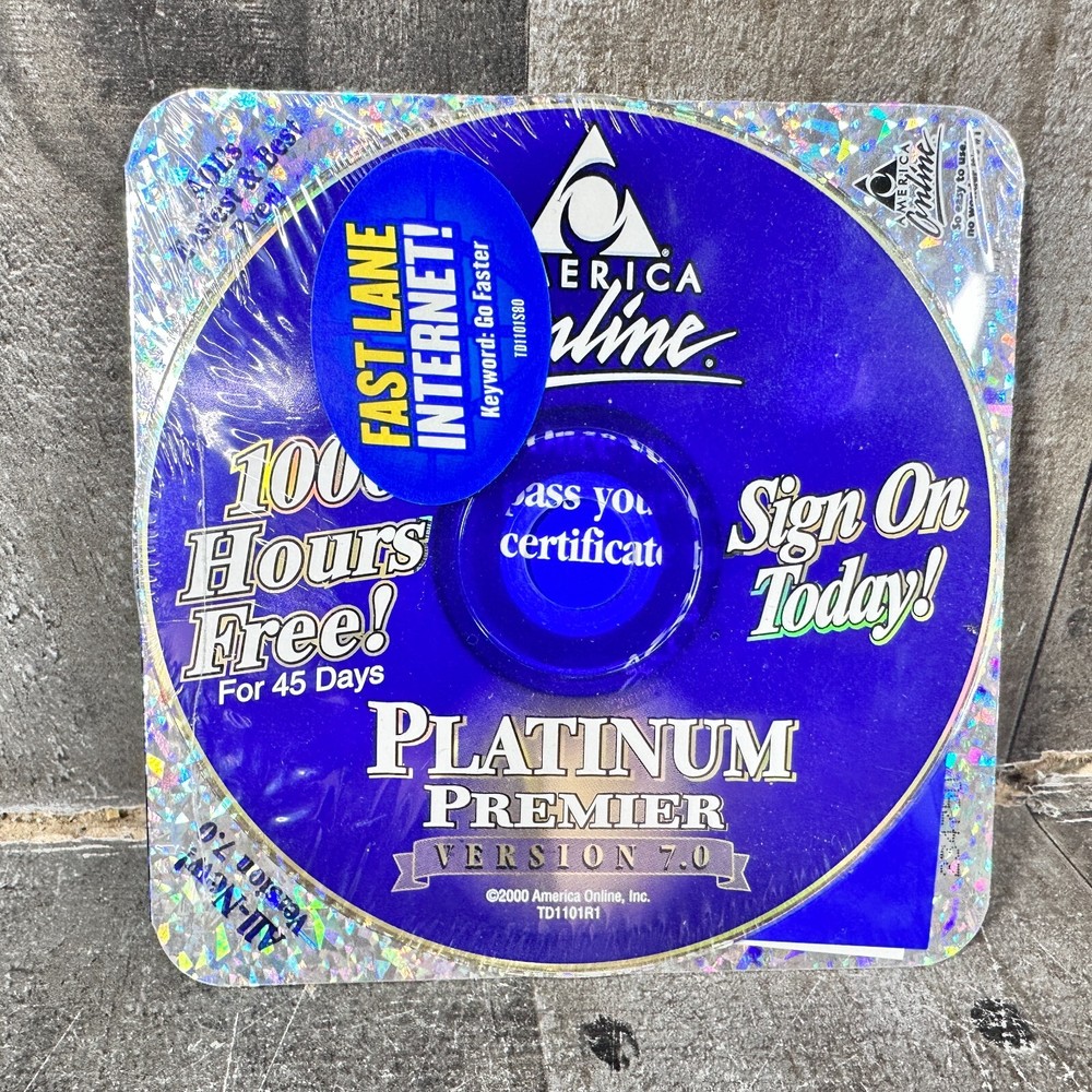 AOL 7.0 CD Platinum Premier 1000 Hours Free Software Disk, New Sealed ￼