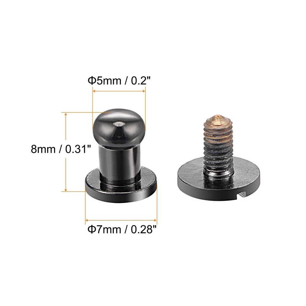 5 Set 5mm Solid Brass Round Head Lock Screw Rivets Pin Fixing, Black