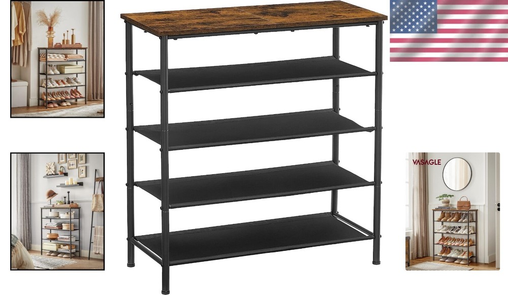 Industrial Shoe Rack with 4 Adjustable Shelves for Efficient Shoe Organization