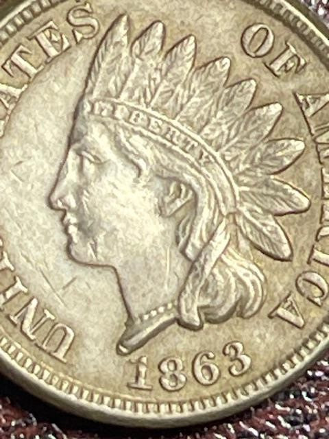 1863 1c Indian Head Cent. Attractive AU/UNC Example! - SOME VERDIGRIS REV!