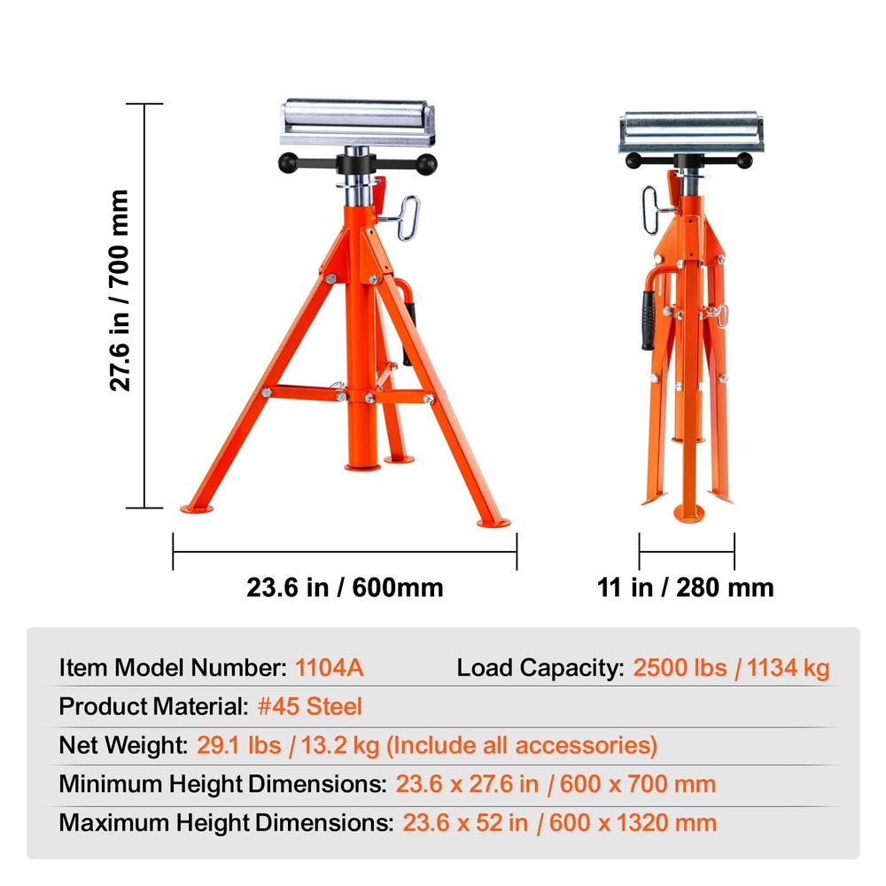 Roller Stand 2500 LBS Capacity Adjustable Height Steel Folding Support