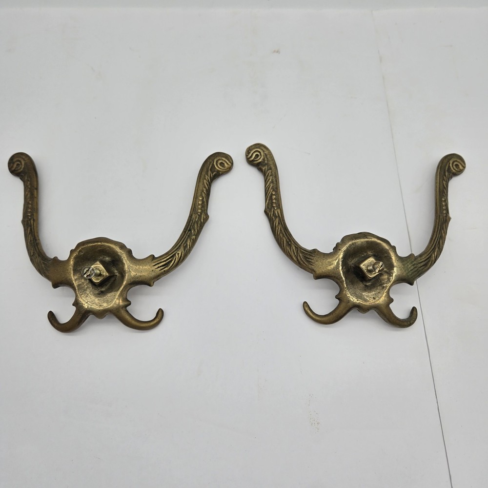 2 Antique Victorian Gargoyle Devil Hook Hat Coat Rack Head Cast Iron Pair