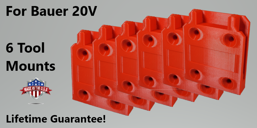 6 Pack - Tool Mounts/Hangers/Holders/Brackets for Bauer 20V Tools w/Labels!