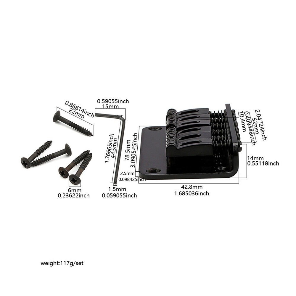 Black 6 String Hardtail Fixed Guitar Bridge for Electric Guitar with Wrench