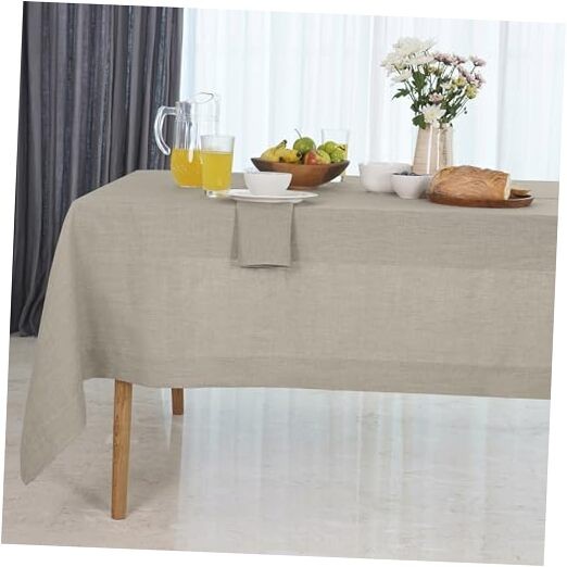 Natural Linen Tablecloth 60 x 156 Inch - 156" x 60" (Rectangular) 02 - Natural