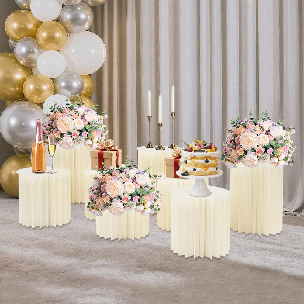 8PCS Milky White Foldable Paper Column Stands for Wedding Decorations