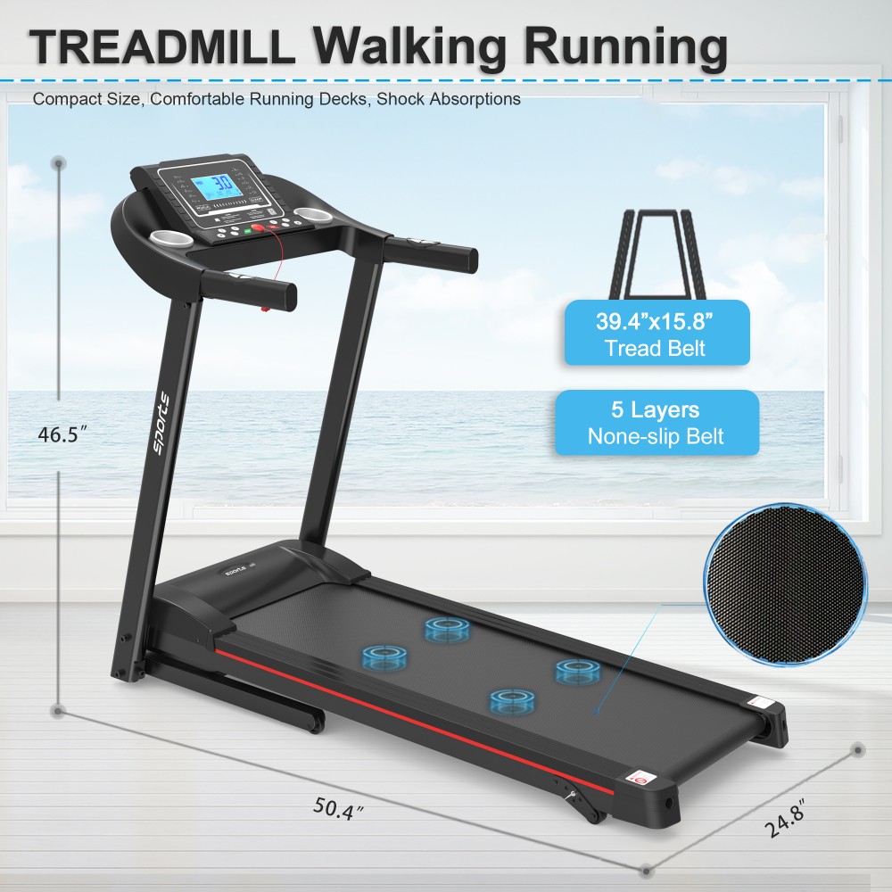 Foldable Incline Treadmill Folding Running Home Workout 5" LCD Screen Bluetooth