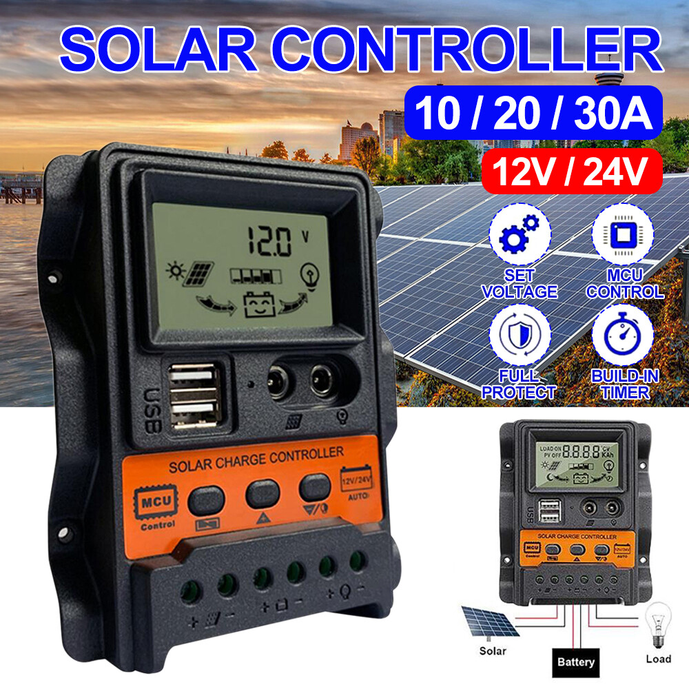 12V 24V 10A - 30A PWM Solar Charge Controller Panel Battery Regulator Dual USB