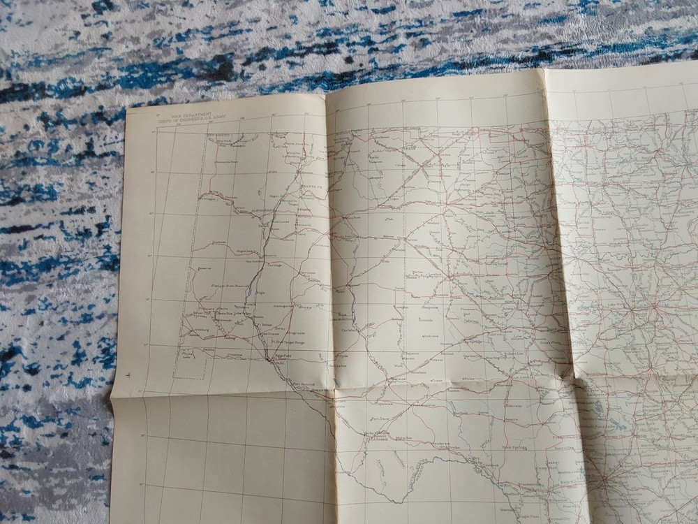 WWII 1942 Eighth Service Command Engineer Map TX LA AR