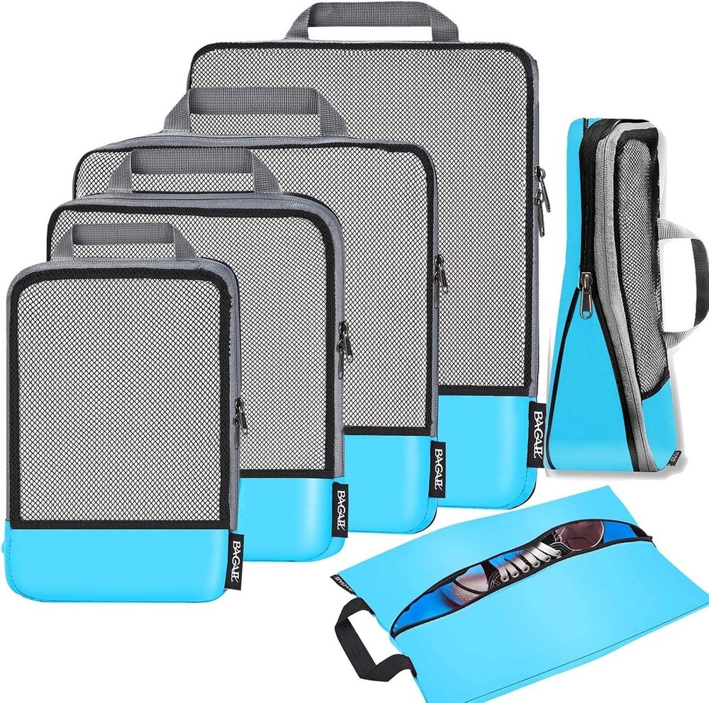 Organizational 6-Pack Compression Cubes - Lightweight Half Mesh Travel Solution