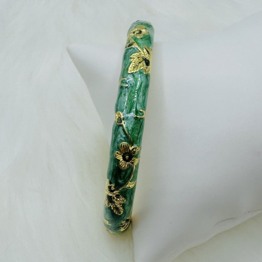 Green Flower Enamel Cloisonne Bracelet Bangle