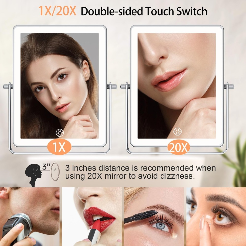 FASCINATE 5000mAh Rechargeable Wall Mounted Makeup Mirror, 8.7" Double Sided ...