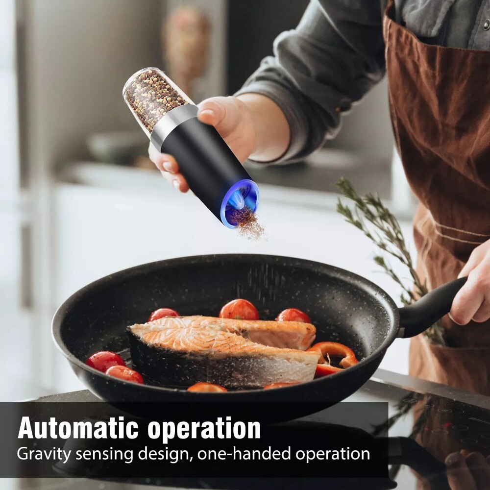 Automatic Gravity Electric Salt Pepper Grinder LED Light Adjustable Coarseness