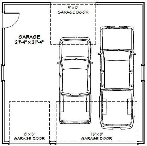 28x28 2-Car Garage -- 784 sqft -- PDF Floor Plan -- Model 3R
